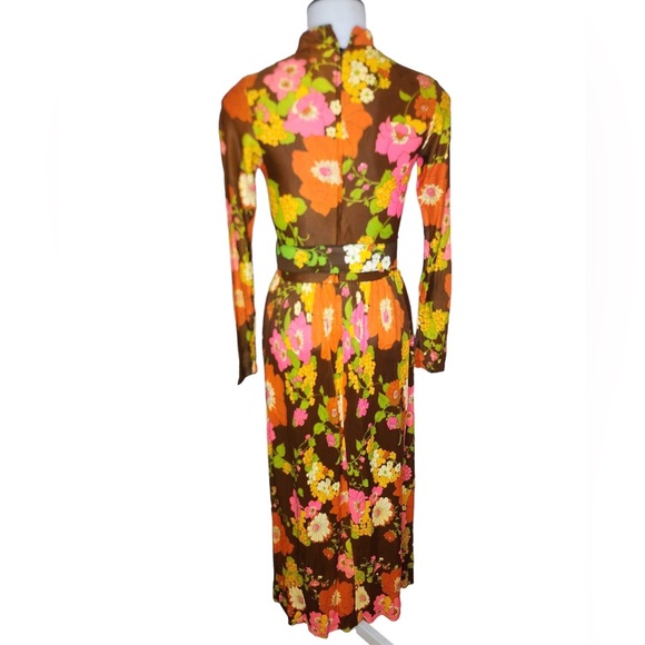 Vintage 60’s-70’s retro mod flower belted maxi dress - Picture 2 of 14